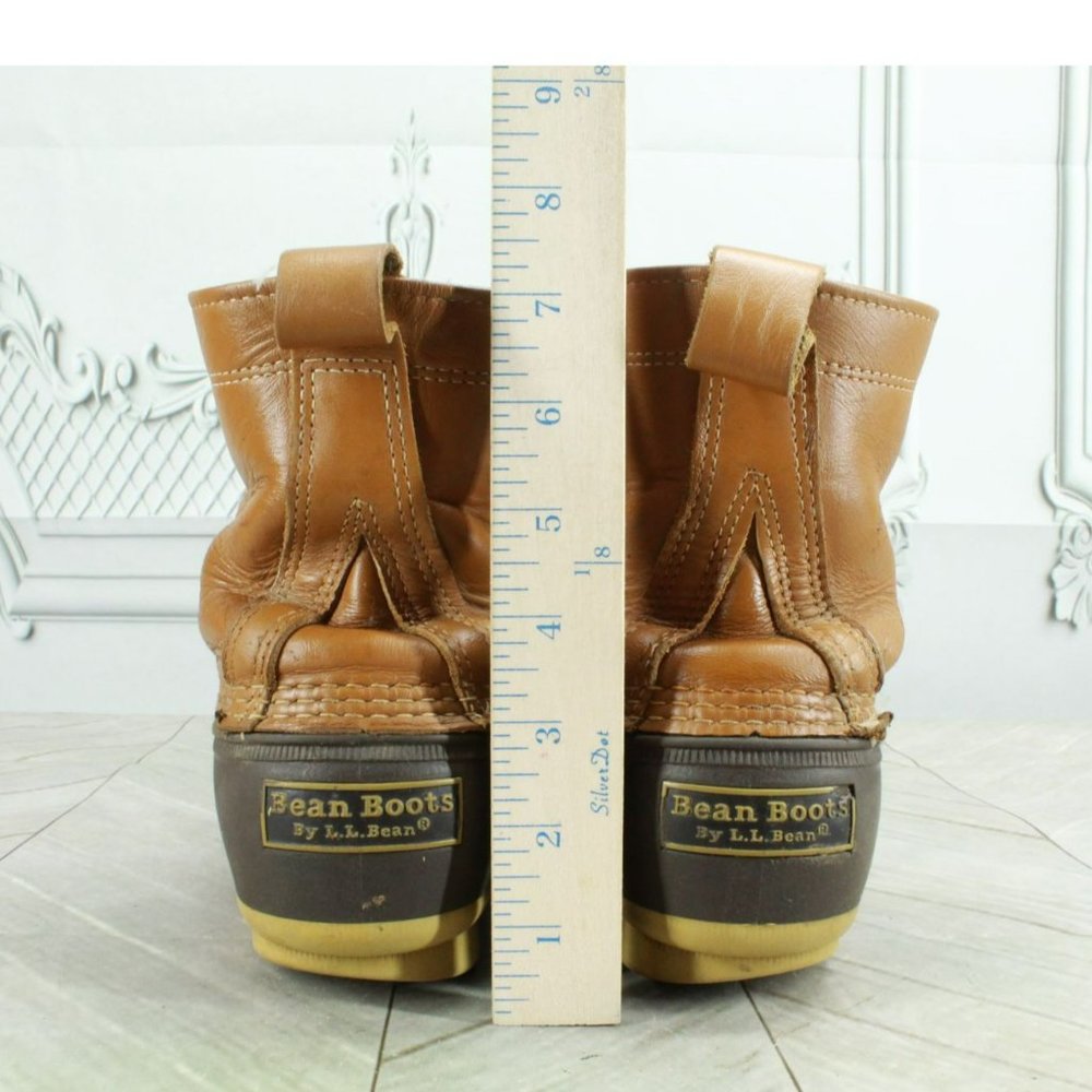 LL Bean Brown Leather Lace Up Unlined Ankle Duck Boots Size 7 M - Picture 6 of 9